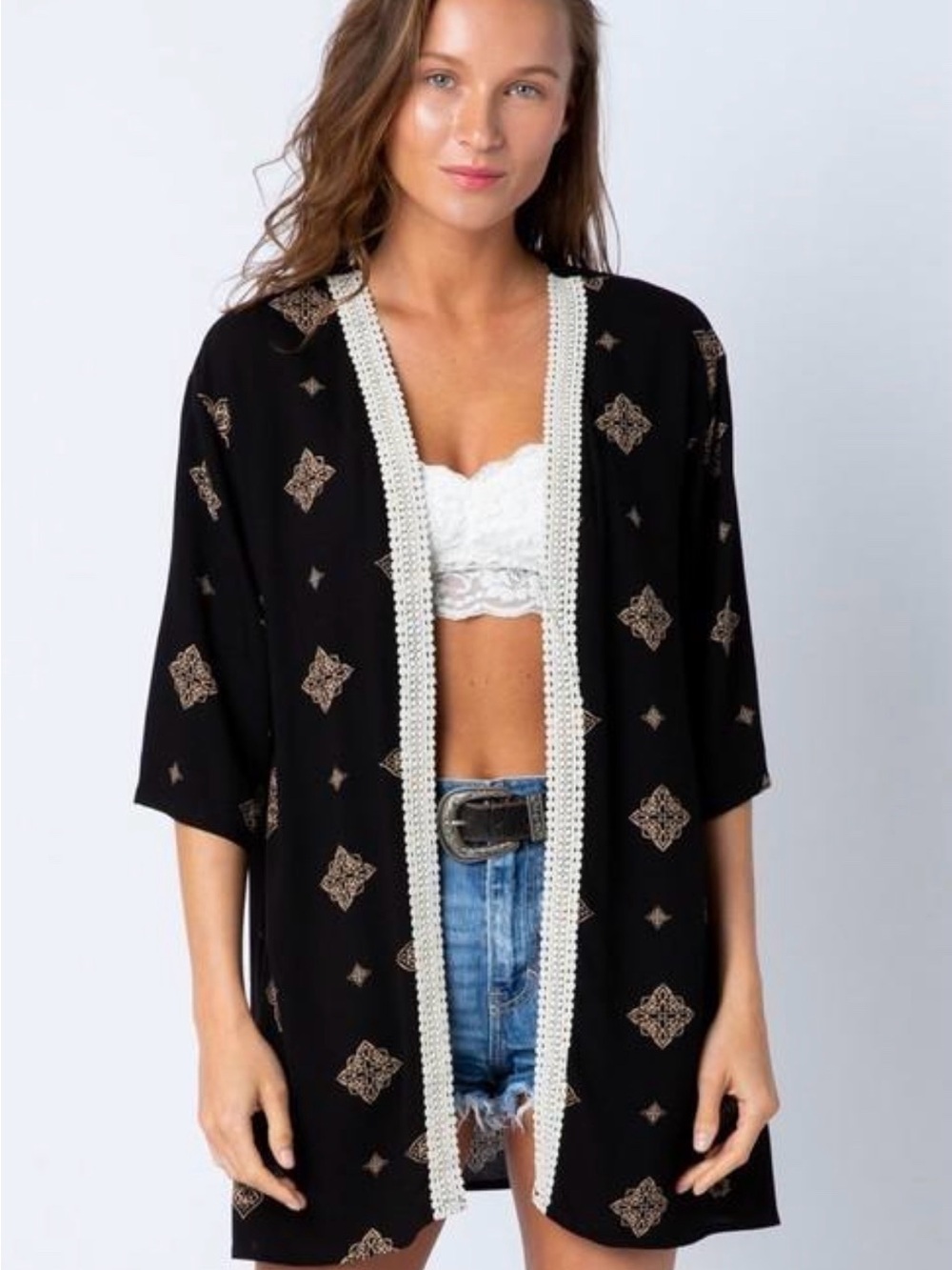 Black Printed Kimono Cardigan